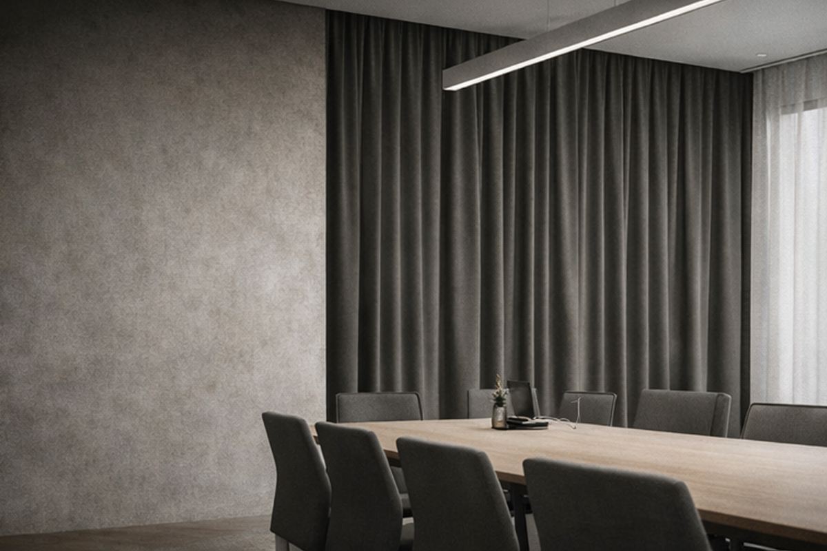 Textile Akustikvorhänge in einem modernen Konferenzraum