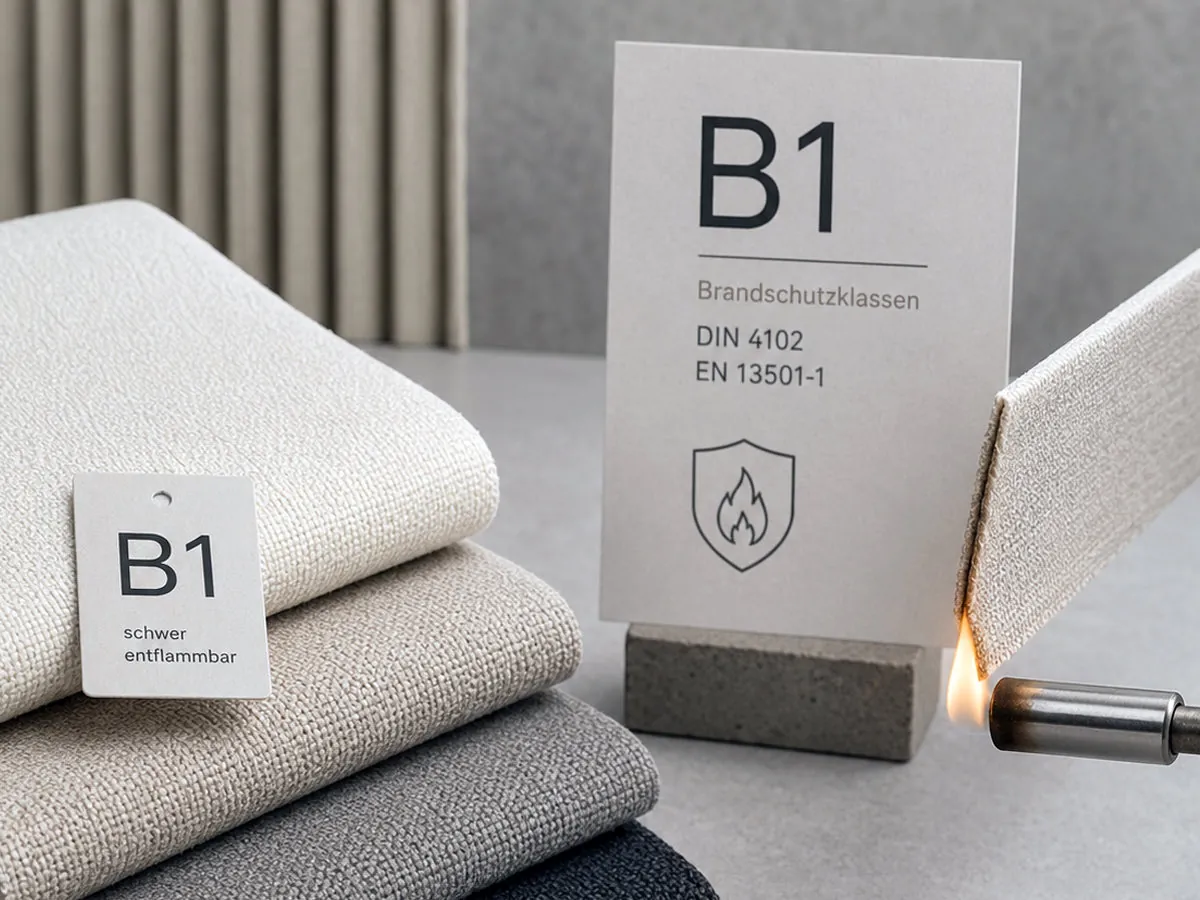 Brandtest an Akustikstoff mit B1-Kennzeichnung — schwer entflammbar nach DIN 4102