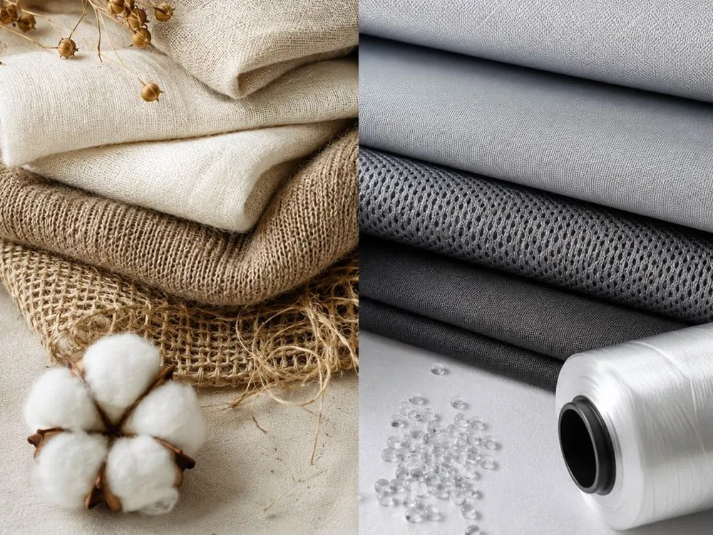 Naturfasern (Leinen, Jute, Baumwolle) und Chemiefasern (Polyester) im Vergleich